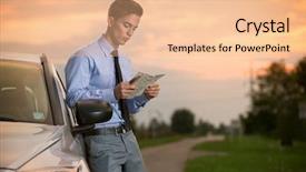  Presentation with free america roadmap - Audience pleasing presentation theme consisting of young businessmen with roadmap next backdrop and a coral colored foreground