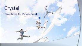  Presentation with young athletes box jumping - Slide deck having young businesspeople jumping on white background and a  colored foreground