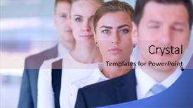 Presentation with lobby - Beautiful slide set featuring young businesspeople standing in modern office lobby backdrop and a coral colored foreground
