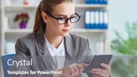  Presentation with accountant - Slide deck featuring young-businesswoman-accountant-working background and a gray colored foreground