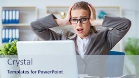  Presentation with accountant - PPT theme featuring young businesswoman accountant working in the office background and a sky blue colored foreground