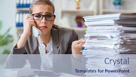  Presentation with accountant - Beautiful presentation theme featuring young businesswoman accountant working in the office backdrop and a lemonade colored foreground