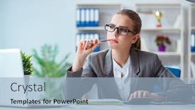  Presentation with accountant - Slides featuring young businesswoman accountant working in the office background and a light blue colored foreground