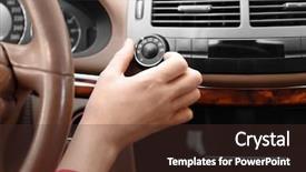  Presentation with conditioner - Cool new presentation theme with young businesswoman adjusting air conditioner backdrop and a tawny brown colored foreground