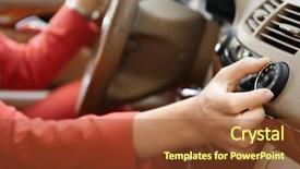  Presentation with conditioner - Amazing slide deck having young businesswoman adjusting air conditioner backdrop and a  colored foreground