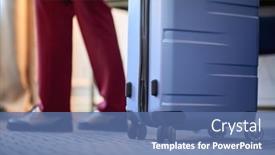  Presentation with business hotel - Amazing slide deck having young-businesswoman-and-her-suitcase backdrop and a ocean colored foreground