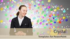  Presentation with rubber duck - Amazing slides having young businesswoman and yellow rubber duck toy on table backdrop and a soft green colored foreground