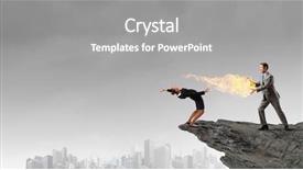  Presentation with solar pannel back ground - Audience pleasing PPT theme consisting of young businesswoman benting back to evade from fire backdrop and a gray colored foreground