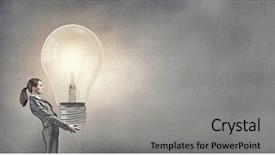  Presentation with light bulb or lightbulb - Beautiful slides featuring young businesswoman carrying big light backdrop and a light gray colored foreground