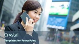  Presentation with chat - Slides having young businesswoman chat on mobile phone background and a ocean colored foreground