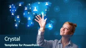  Presentation with neural network map - Amazing slides having young businesswoman choosing from social backdrop and a  colored foreground