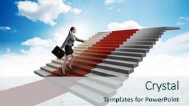  Presentation with climbing stairs - Presentation theme with young businesswoman climbing stairs background and a sky blue colored foreground