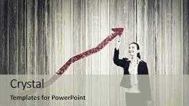  Presentation with brush - PPT theme featuring young businesswoman drawing increasing graph background and a light gray colored foreground