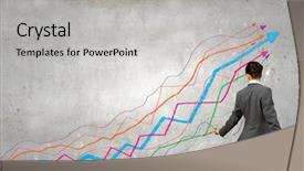  Presentation with maths graph - Colorful slide set enhanced with young businesswoman drawing increasing graph backdrop and a light gray colored foreground