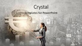  Presentation with mechanic gears - Beautiful presentation featuring young businesswoman fixing gears mechanism backdrop and a light gray colored foreground