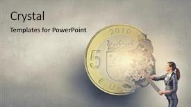  Presentation with mechanism - Presentation design with young businesswoman fixing gears mechanism background and a light gray colored foreground