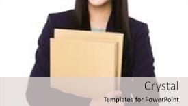  Presentation with hold hand - Audience pleasing slide set consisting of young businesswoman hand hold with folder backdrop and a light gray colored foreground