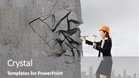  Presentation with nail - Presentation enhanced with young businesswoman hitting nail background and a gray colored foreground