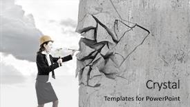  Presentation with nail - PPT theme enhanced with young businesswoman hitting nail background and a light gray colored foreground