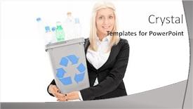  Presentation with recycle - PPT layouts enhanced with young businesswoman holding a recycle bin isolated on white background background and a white colored foreground