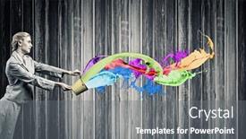  Presentation with paint bucket - PPT layouts consisting of young businesswoman holding bucket with paint splashes background and a gray colored foreground
