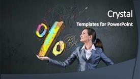  Presentation with percentage - Amazing slide deck having young-businesswoman-holding-percentage-symbol backdrop and a dark gray colored foreground
