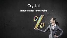  Presentation with percentage - PPT theme featuring young-businesswoman-holding-percentage-symbol background and a dark gray colored foreground