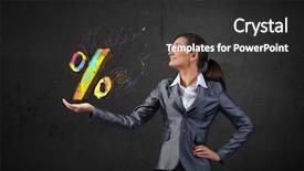  Presentation with percentage - PPT theme enhanced with young-businesswoman-holding-percentage-symbol background and a dark gray colored foreground