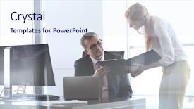  Presentation with smart - Colorful slides enhanced with young businesswoman holding smart phone backdrop and a sky blue colored foreground