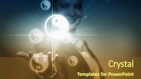  Presentation with yin yang - PPT layouts featuring young businesswoman holding yin yang background and a tawny brown colored foreground