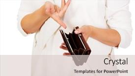  Presentation with e wallet - Amazing presentation having young businesswoman holds empty wallet backdrop and a lemonade colored foreground