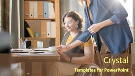  Presentation with tea coffee - PPT layouts having young-businesswoman-in-casualwear-putting background and a tawny brown colored foreground