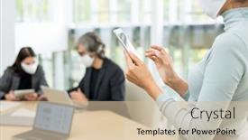  Presentation with scrolling - Colorful presentation enhanced with young-businesswoman-in-casualwear backdrop and a soft green colored foreground