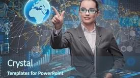  Presentation with data management - Theme with young businesswoman in data management background and a ocean colored foreground