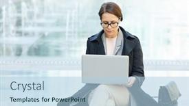  Presentation with clothes - PPT layouts with young-businesswoman-in-elegant-clothes background and a  colored foreground