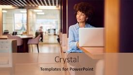  Presentation with modern - Slide deck featuring young-businesswoman-in-modern-open background and a coral colored foreground