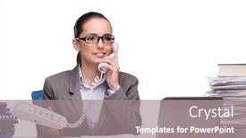  Presentation with office - PPT theme with young-businesswoman-in-office-isolated background and a gray colored foreground