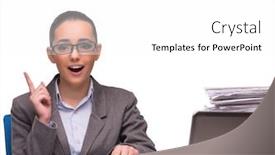  Presentation with office - Slide set featuring young-businesswoman-in-office-isolated background and a white colored foreground