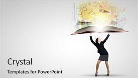  Presentation with paper heart book - Colorful PPT theme enhanced with young businesswoman in paper crown backdrop and a  colored foreground