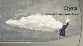  Presentation with crown - PPT layouts with young businesswoman in paper crown carrying huge cloud background and a light gray colored foreground