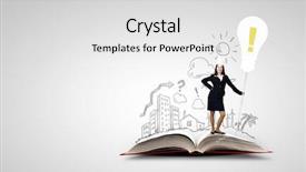  Presentation with standing out in the crowd - Theme consisting of young businesswoman in paper crown background and a  colored foreground