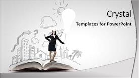  Presentation with standing out in the crowd - Audience pleasing slides consisting of young businesswoman in paper crown backdrop and a  colored foreground