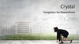  Presentation with crown - Theme with young businesswoman in paper crown running in a hurry background and a light gray colored foreground