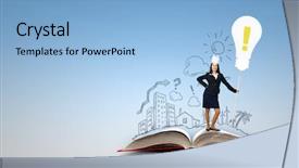  Presentation with crown - Theme consisting of young businesswoman in paper crown background and a  colored foreground