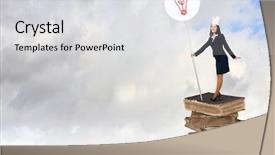  Presentation with standing out in the crowd - Theme featuring young businesswoman in paper crown background and a  colored foreground