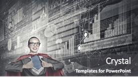  Presentation with acting - Presentation design enhanced with young businesswoman in red cape acting like super hero background and a dark gray colored foreground