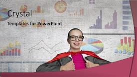  Presentation with acting - Colorful PPT layouts enhanced with young businesswoman in red cape acting like super hero backdrop and a light gray colored foreground