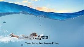  Presentation with crystal blue - Presentation enhanced with young businesswoman in suit swimming in crystal blue water background and a light blue colored foreground