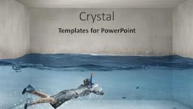  Presentation with under water - Audience pleasing presentation theme consisting of young businesswoman in suit and diving mask swimming under water backdrop and a light gray colored foreground