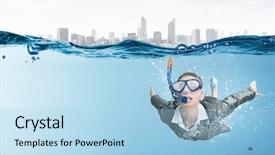  Presentation with under water - PPT theme consisting of young businesswoman in suit and diving mask swimming under water background and a light blue colored foreground